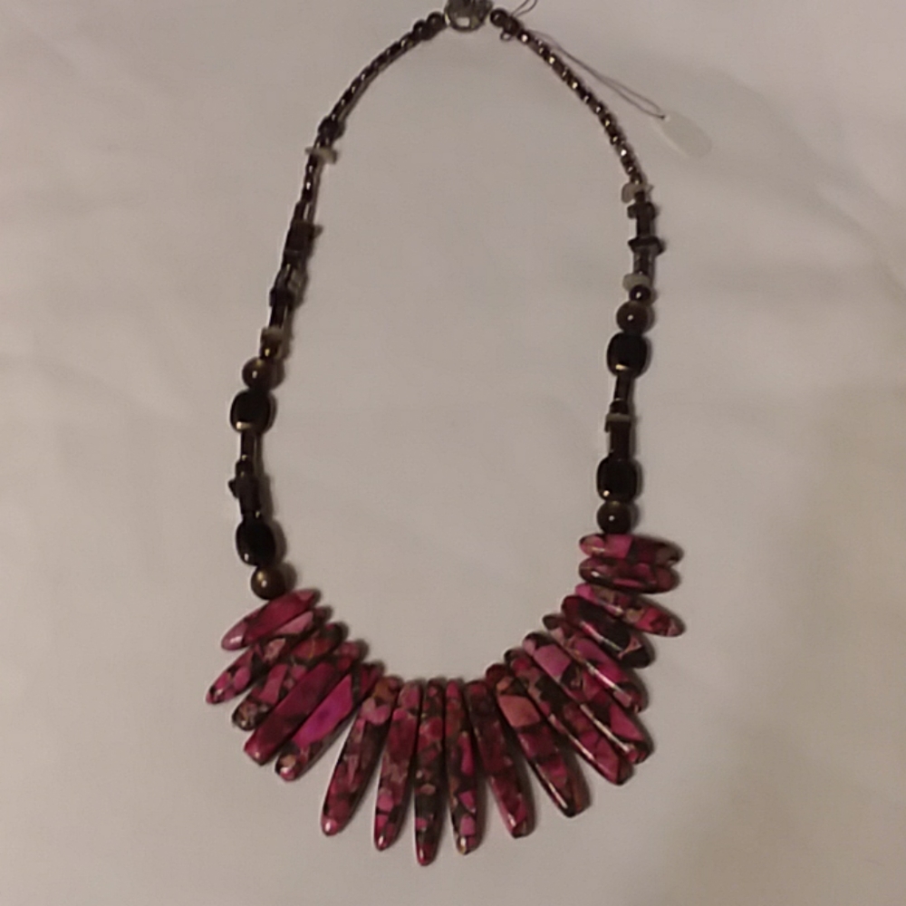 Spiky Agate, Copper Glass Beads, Gold Barrel Beads